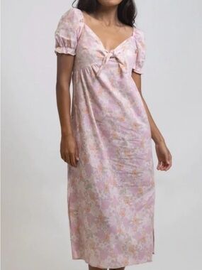 Rhythm. Pink Floral Midi, Cotton Linen Blend, Size Small
